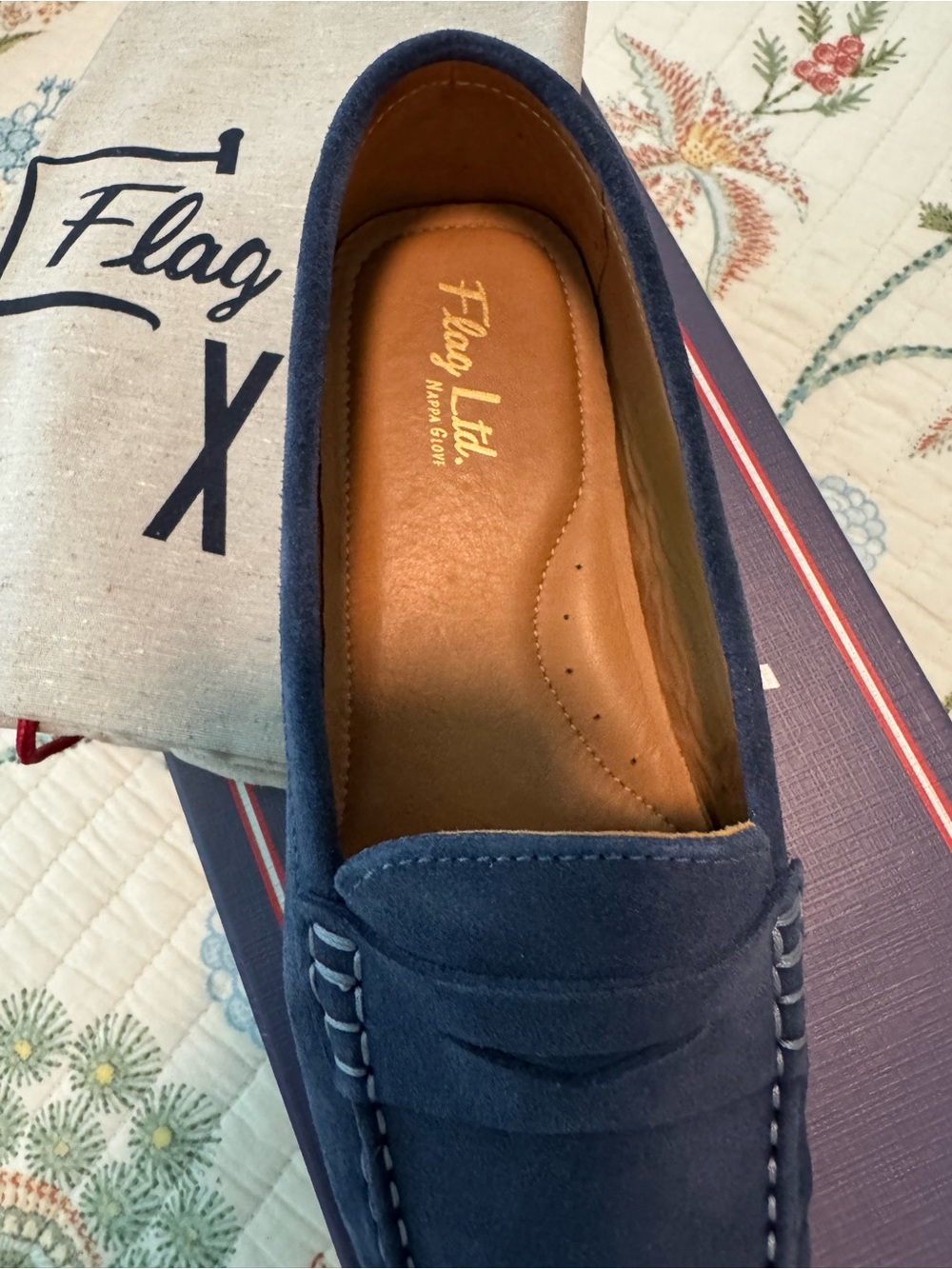 Flag Ltd. Women's Navy Suede Moccasin Loafers - Picture 2 of 5